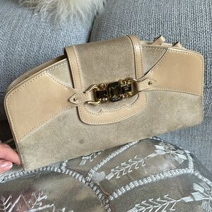 Giuseppe’s Zotti vintage beige green jeweled suede clutch